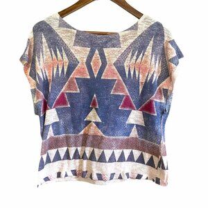 Ginger G Women's Southwestern Aztec Semi Cropped Sleeveless Blouse Size Small